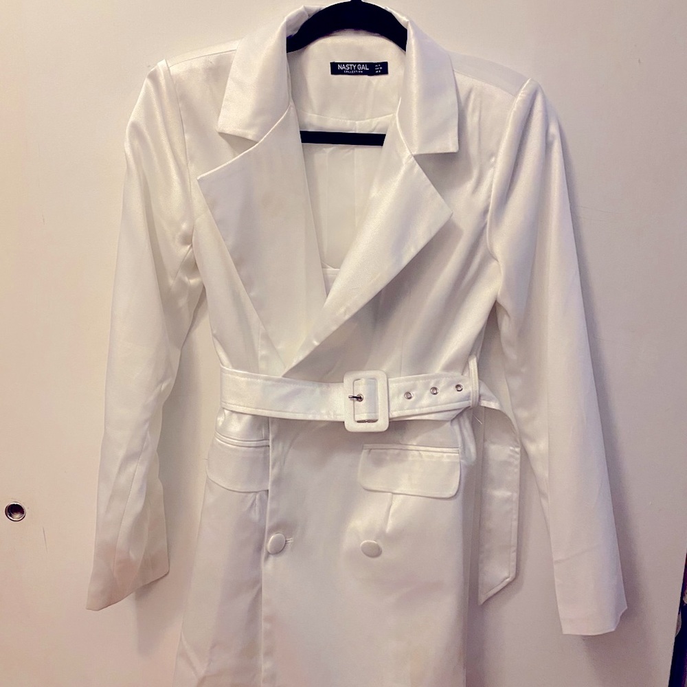 Zara White Satin Blazer Dress